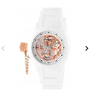 Invicta Women's 1827 Russian Diver Lefty White Ceramic Rose Gold Skeleton Watch